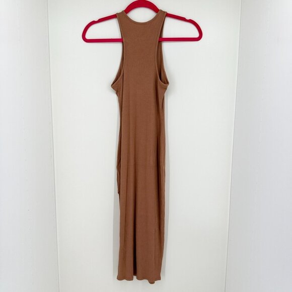 Goodnight Macaroon Dress Womens Small Brown Fitted Ribbed Slit Solid Sleeveless - Picture 3 of 7